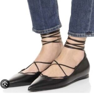Michael Kors “Kallie” Leather Lace Up Flats Black w Silver Details